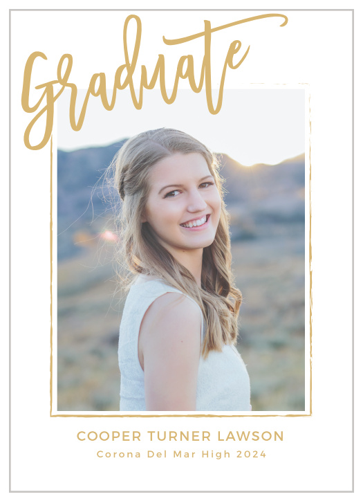 A cute calligraphy font tops the Marker Script Foil Graduation Invitations.