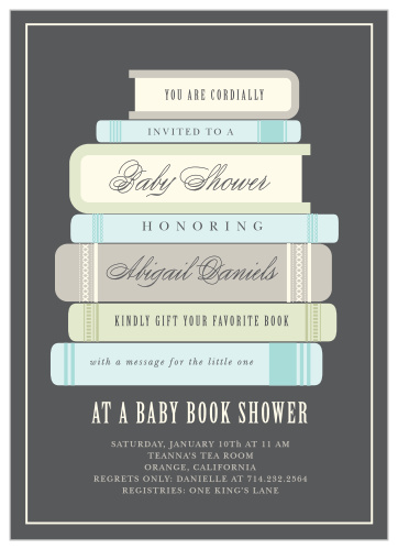 Ask friends and family to shower the mom-to-be with books using the Baby Book Boy Baby Shower Invitations. 