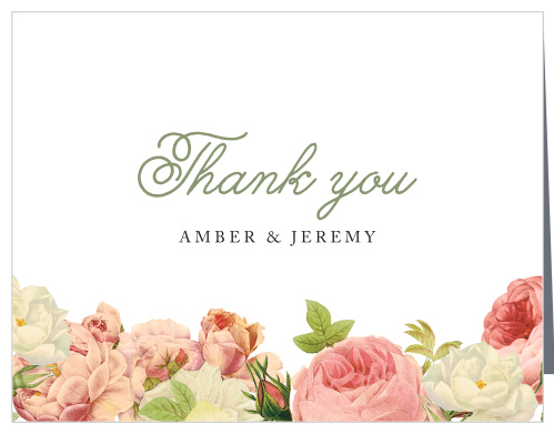 Vintage-style flowers line the bottom of the Alluring Florals Thank You Cards. 