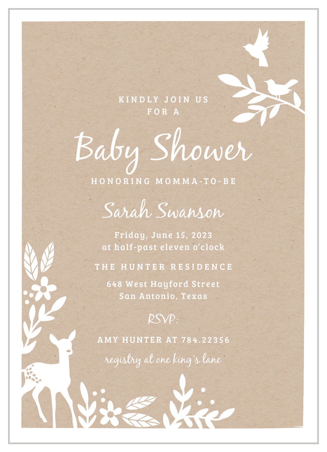 woodland baby invitations