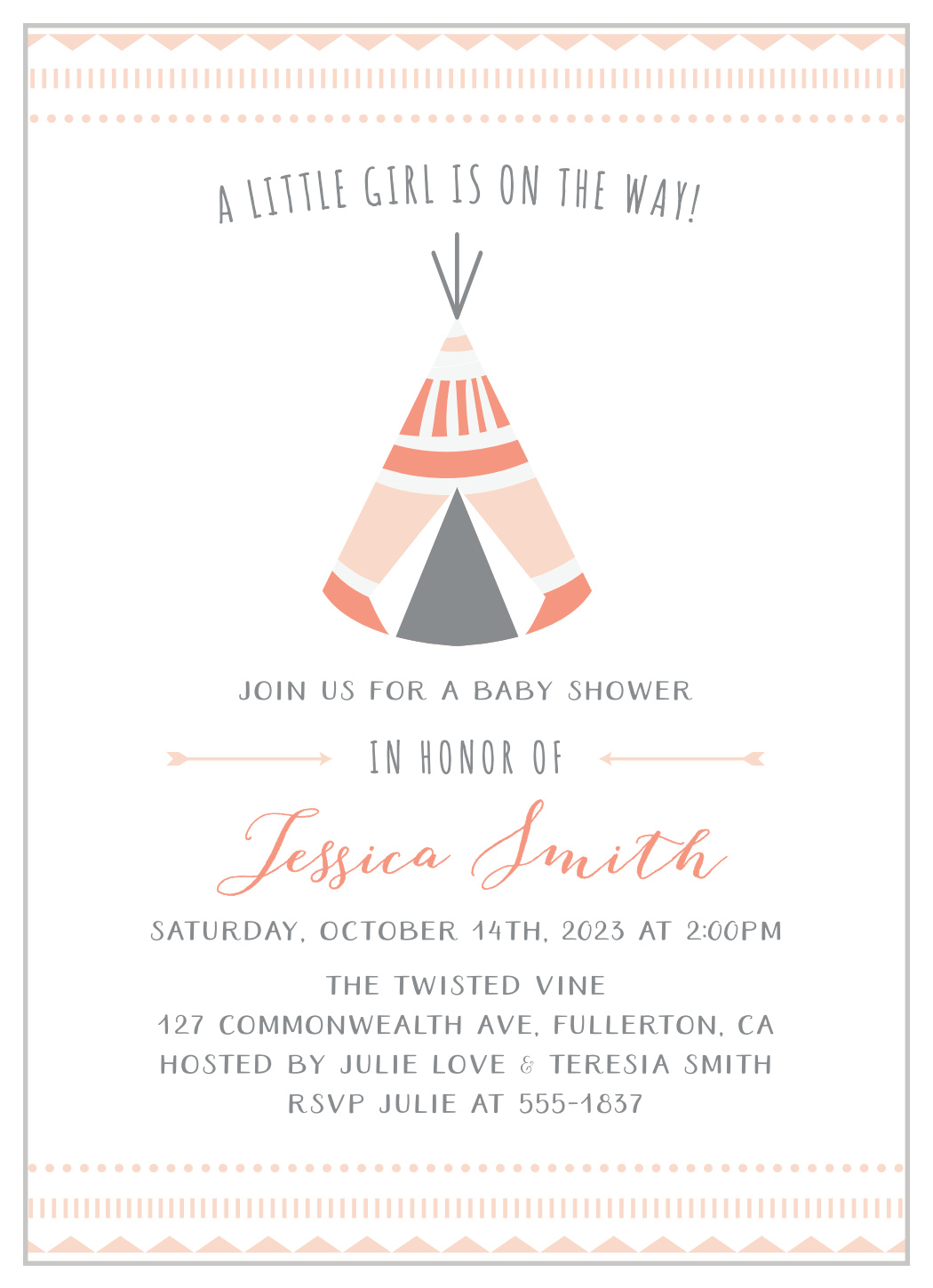 geometric teepee baby shower invitations