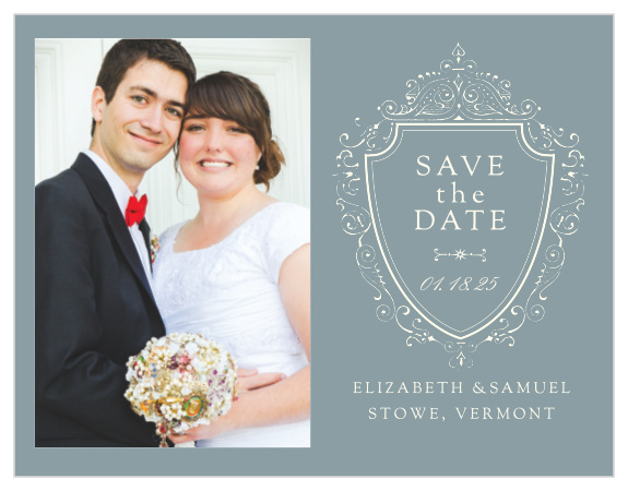 Declare your intent to wed with the vintage opulence of the Scrolling Monogram Save-the-Date Cards.