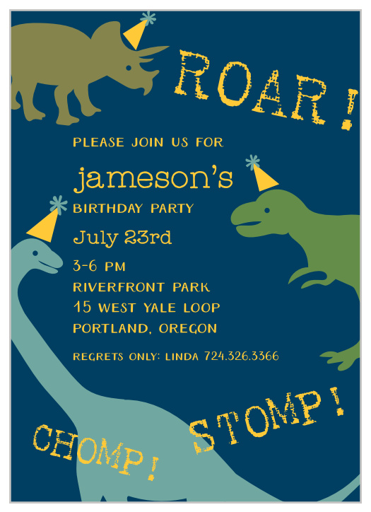 Dinosaur Children S Birthday Invitations Match Your Color Style Free