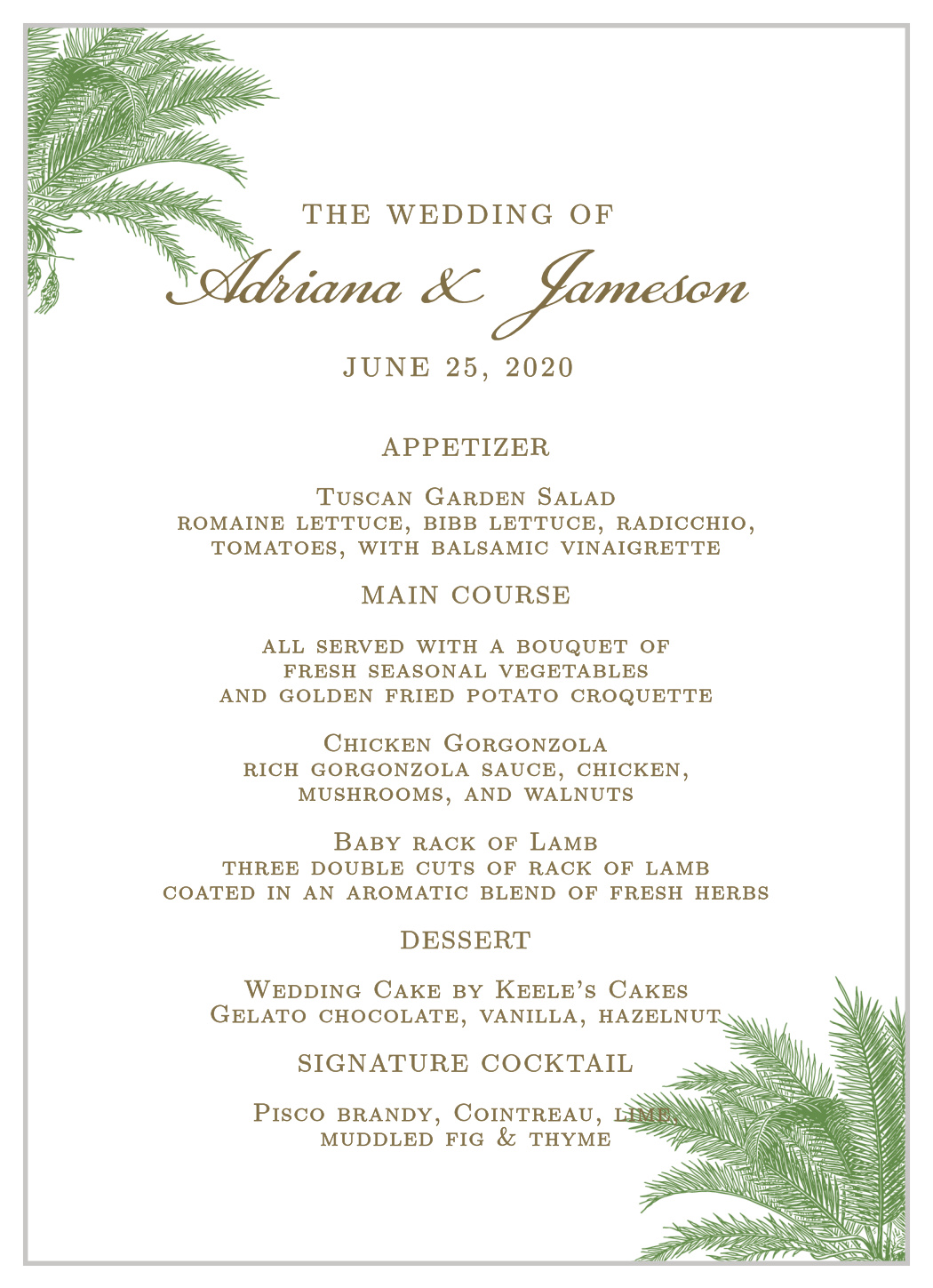 Caribbean Palm Wedding Menu by Basic Invite