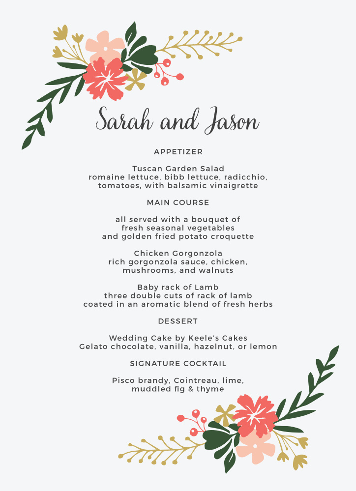 Garden Party Wedding Menus by Basic Invite
