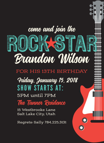 Rock Star Children S Birthday Invitations Match Your Color Style
