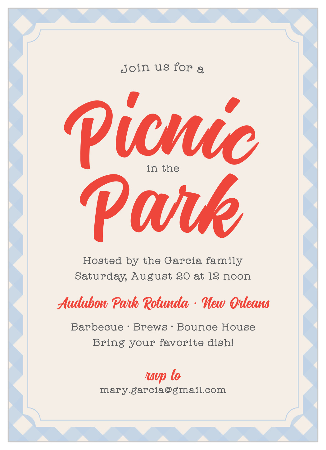 picnic in the park children s birthday invitation