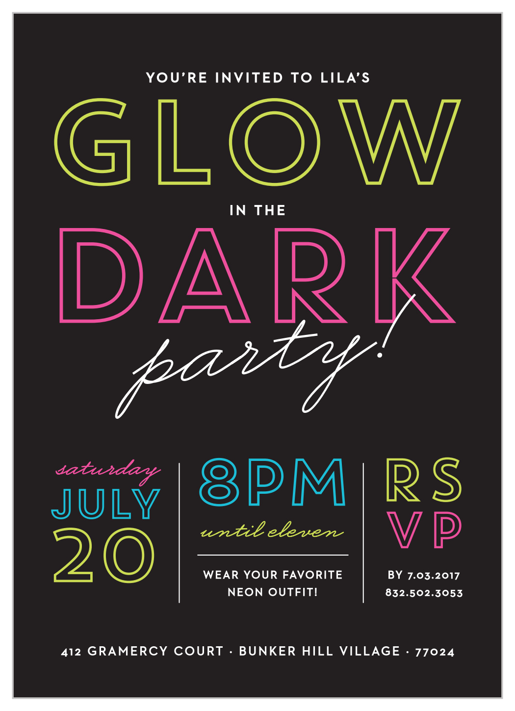 Free Printable Glow In The Dark Birthday Invitations