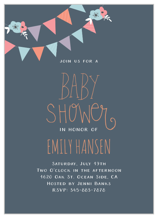 Banners, flowers, and babies! Customize the Banner Party Baby Foil Shower Invite with colors to match your shower theme.