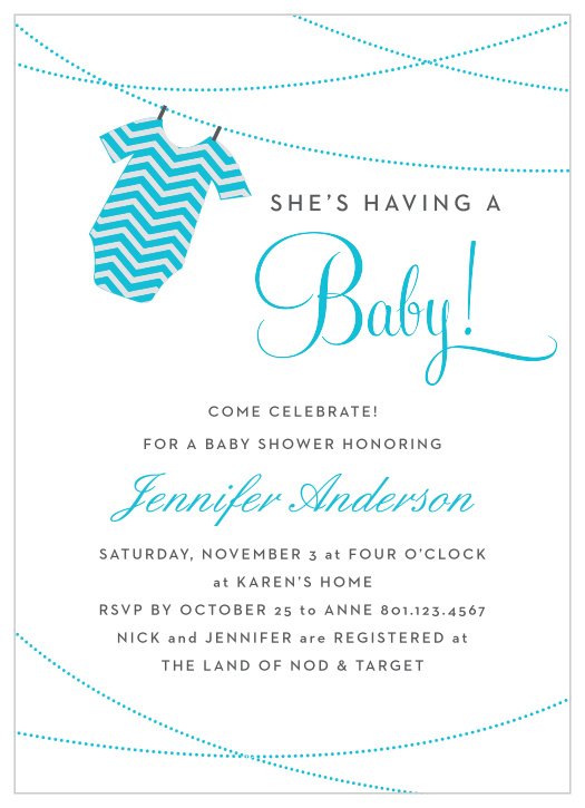 The Onesie Clothesline Boy baby shower invitations are a fun and cute way to show off your new baby boy!