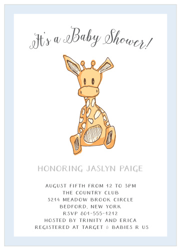 Send out your baby shower invites with the Giraffe Boy Baby Shower Invitations.