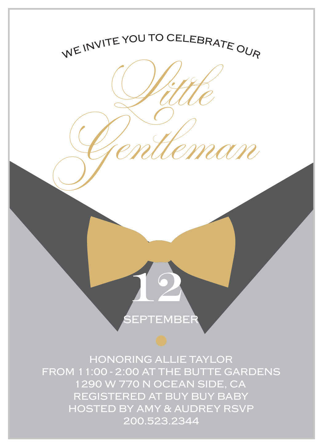 Little Gentleman Foil Baby Shower Invitations by Basic Invite