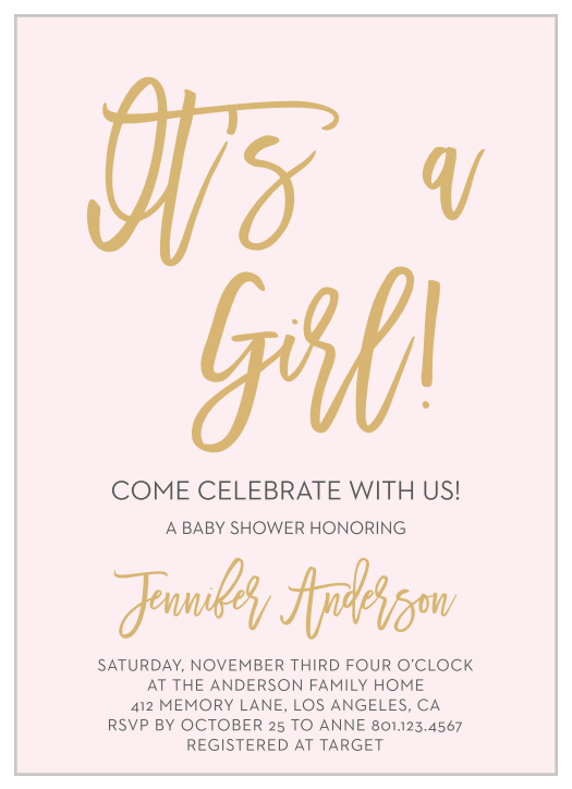 Announce you're having a Girl with the Royal Script Girl Baby Shower Invitations.