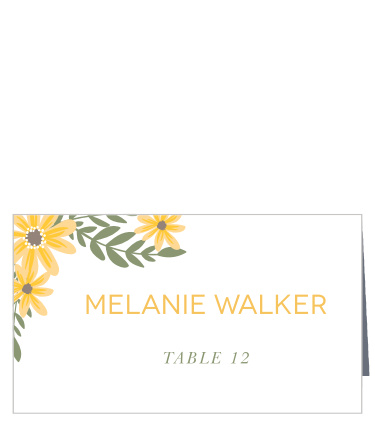 Bright florals accent the corner of the Sunny Flower Place Cards.