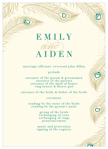 Peacock Wedding Programs Match Your Color Style Free