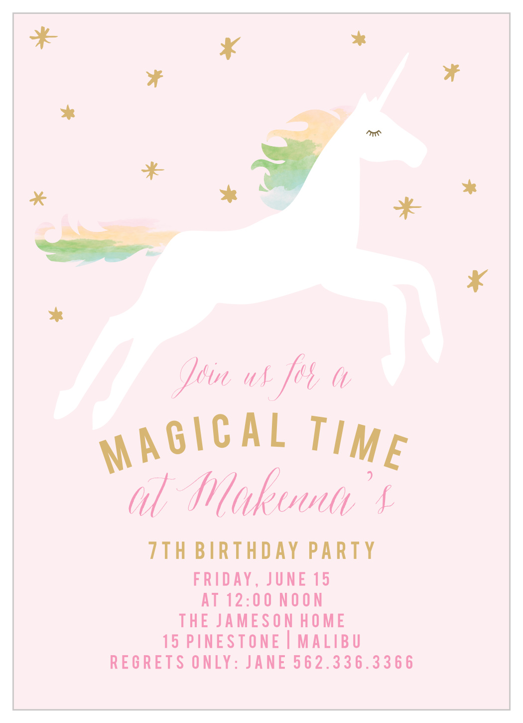 rainbow pony foil children s birthday invitations