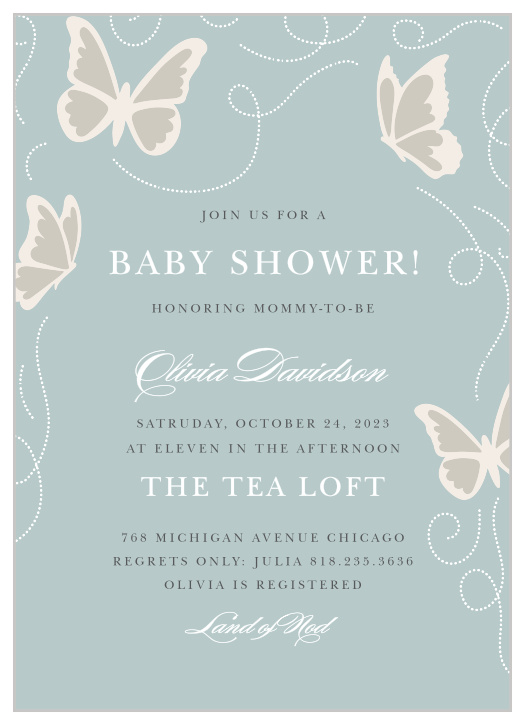 Your guest will feel butterflies of excitement when they receive the Beauteous Butterflies Baby Shower Invitations.