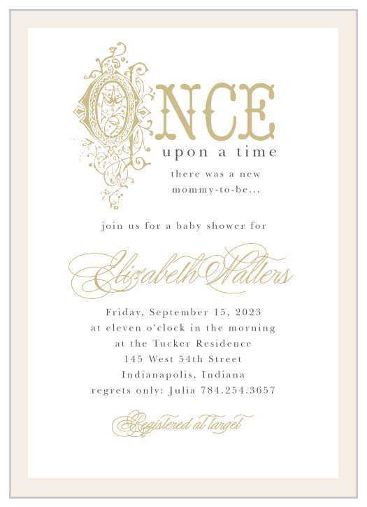 Invite friends and family to celebrate the new addition to your happily ever after with the Once Upon A Time Baby Shower Invitations.