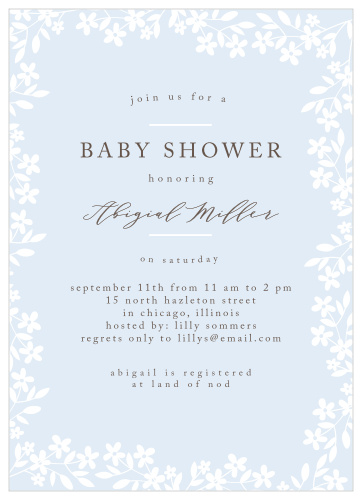 Spring florals encircle your text on the Flower Garden Baby Shower Invitations. 