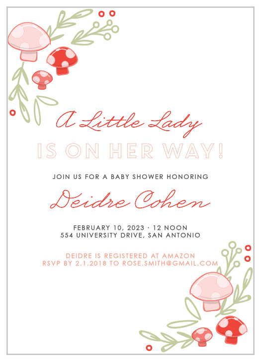 Announce a little one is on their way with the Mushroom Forest Baby Shower Invitations.