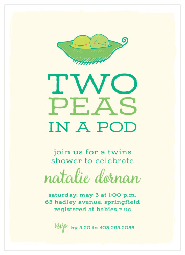 Announce you're having twins with the Peas in a Pod Baby Shower Invitations.