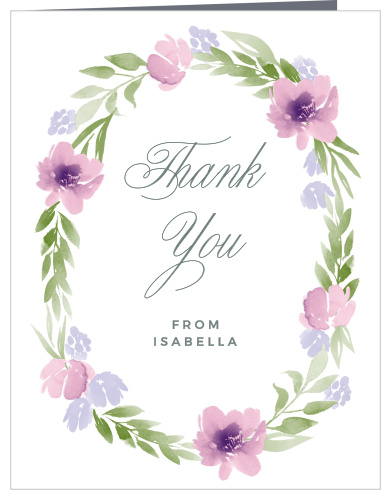 Encircle your gratitude with a ring of watercolor flowers using the Floral Delight Baby Shower Thank You Cards. 
