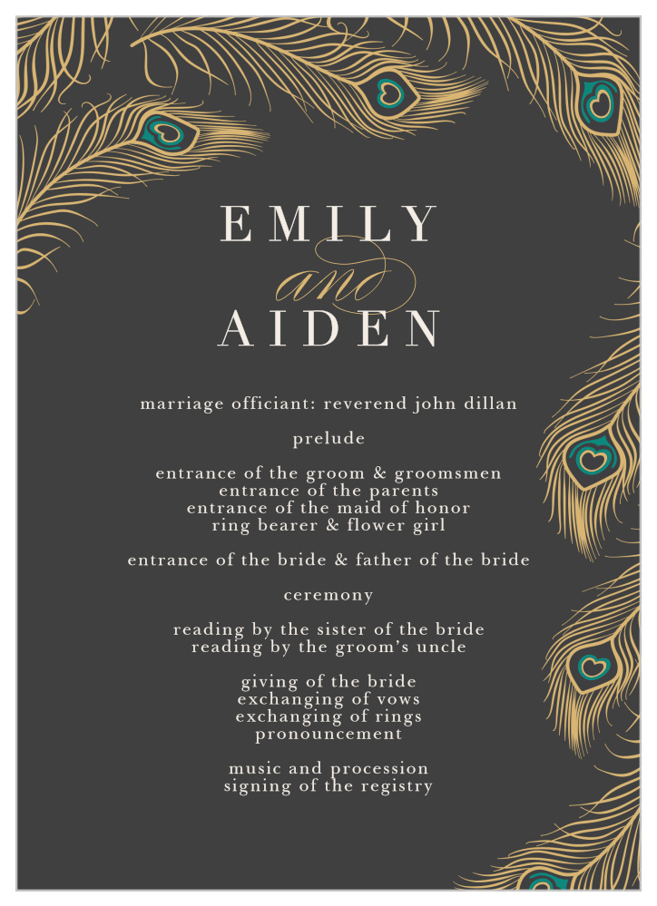 Peacock Feather Foil Wedding Programs By Basic Invite