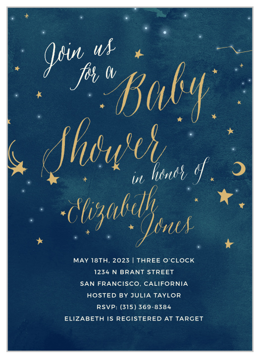 Invite friends and family to celebrate the radiant mother-to-be with the Twinkle Twinkle Foil Baby Shower Invitations from the Love Vs Design Collection at Basic Invite. 