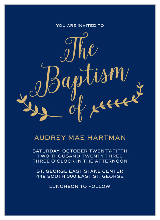 Impress your guests with the Lovely Lettering Foil LDS Baptism Invitations.
