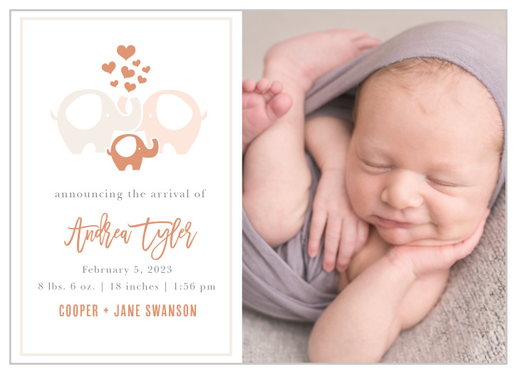 Let your loved ones know about the arrival of your newborn with the Baby Elephant Birth Announcements