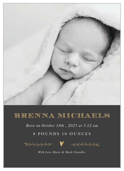 Show off your newest family member to loved ones with our New Introductions Foil Birth Announcements.