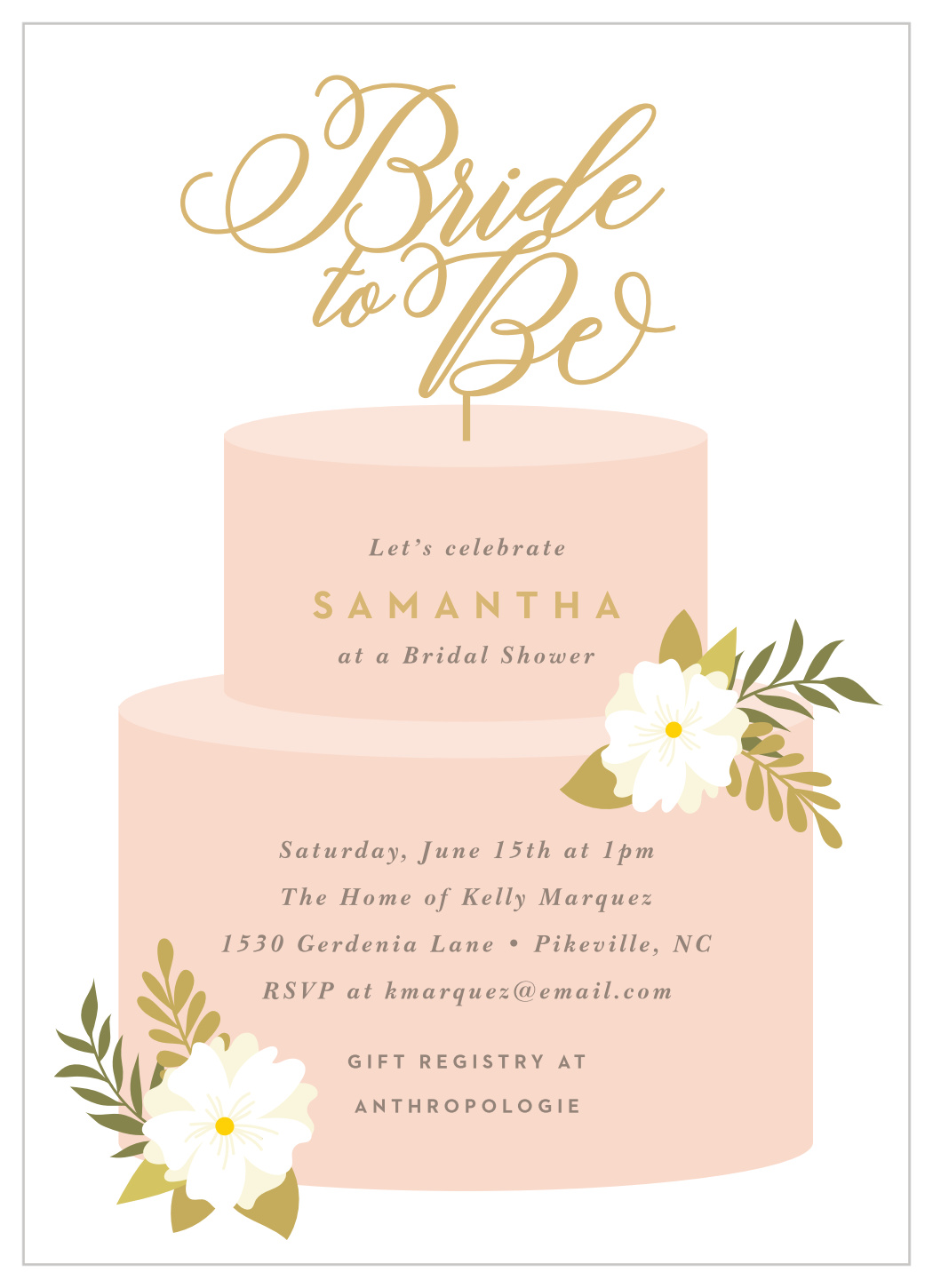 Classical Cake Beautiful Personalised Bridal Shower Party Invitations