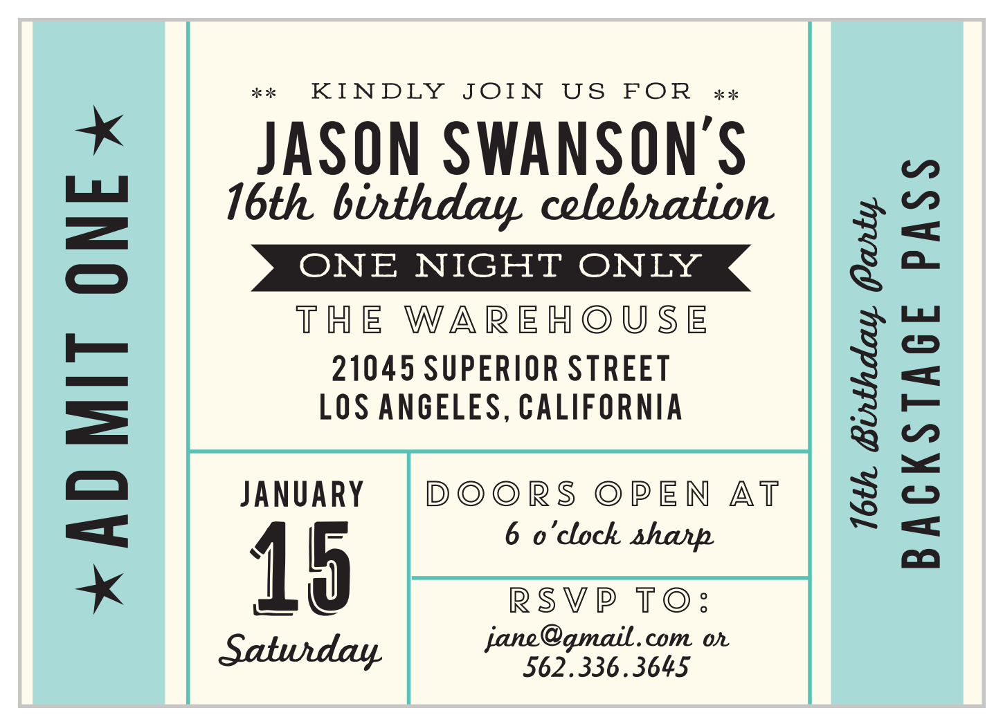 Backstage Pass Sweet Sixteen Invitations By Basic Invite