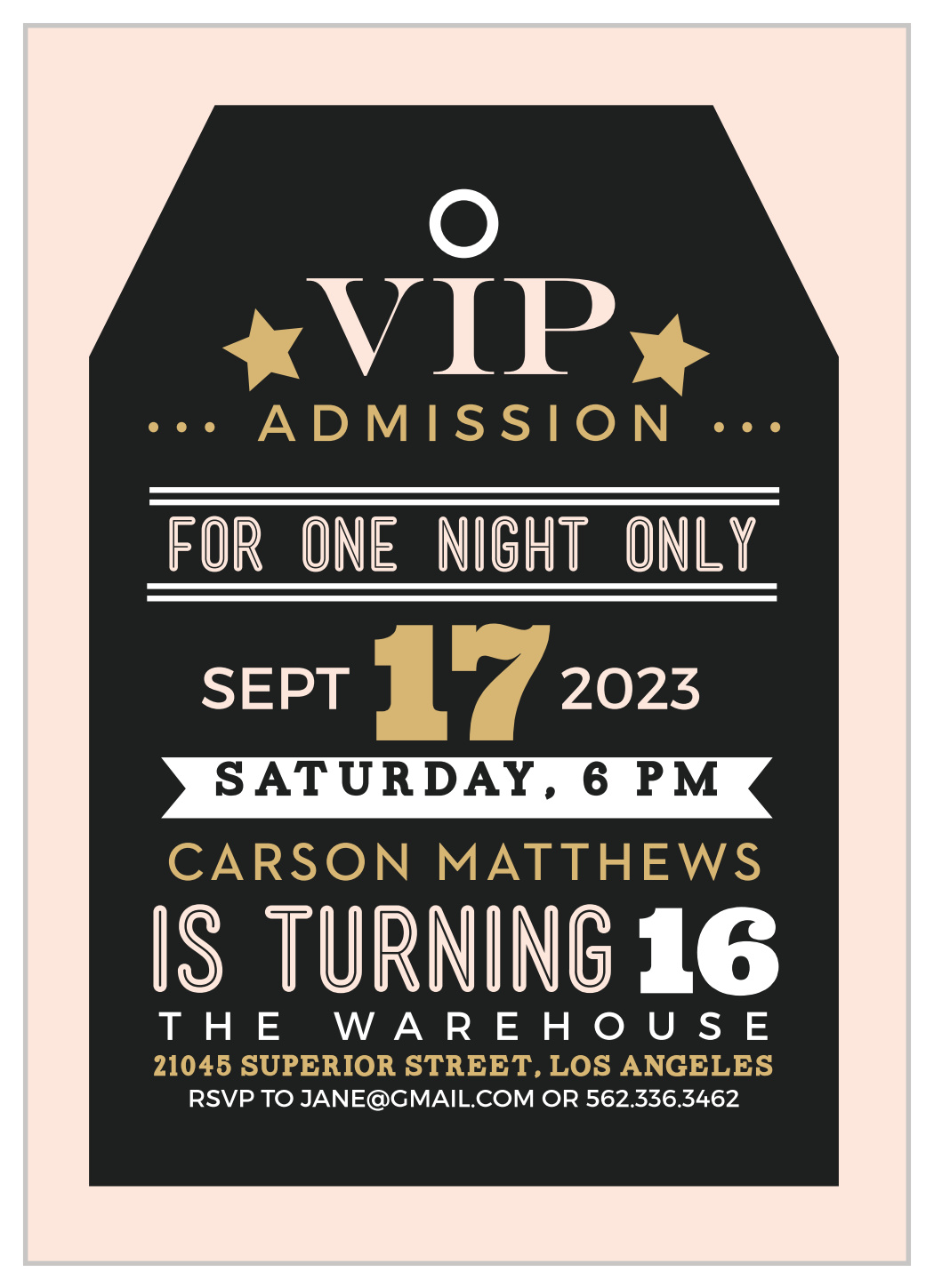 VIP Tag Foil Sweet Sixteen Invitations by Basic Invite