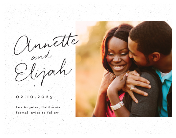 Family and friends are sure to pencil your wedding date in their calendars when they see the look of our Darling Couple Save the Date Cards.