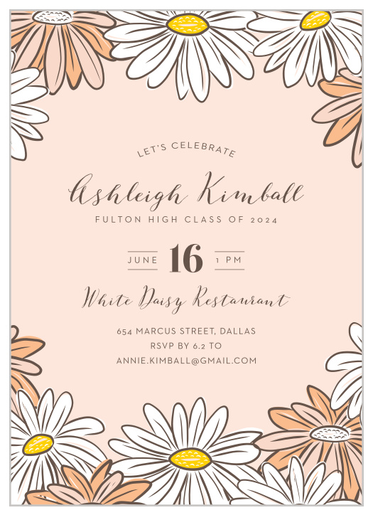 The Gerber Daisy Graduation Invitation is a great way to spread the news of your recent accomplishments. 