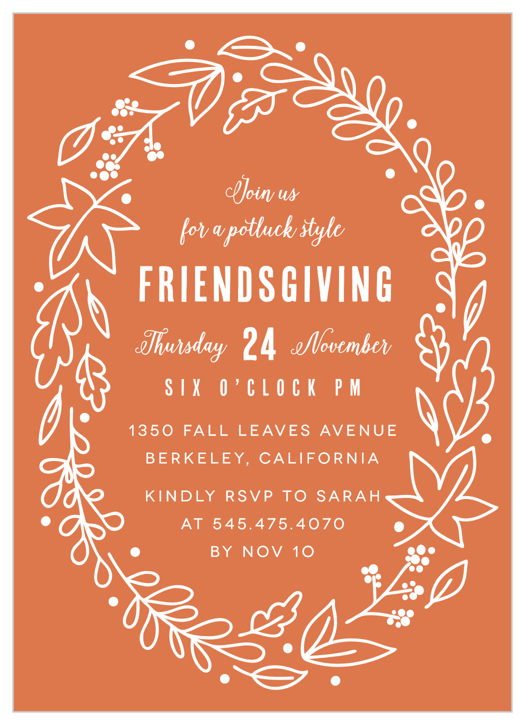 Friendsgiving Wreath Thanksgiving Invitations by Basic Invite