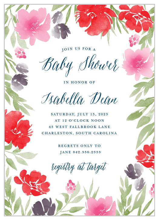 Make sure that the people you care about most are there to celebrate the arrival of your newest family member with our Watercolor Garden Baby Shower Invitations.