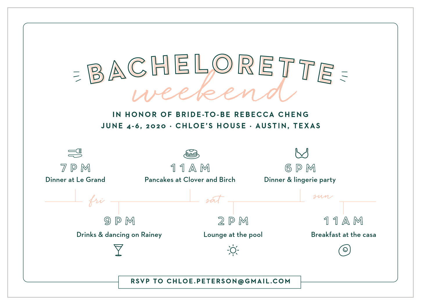 Illustrated Itinerary Bachelorette Party Invitations by Basic Invite