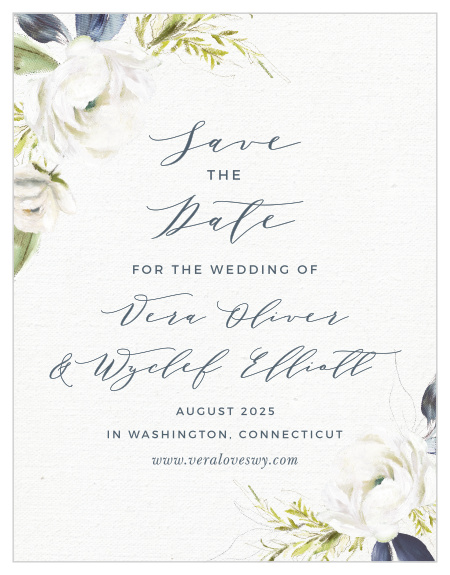 The Oil Paint Textured Save-the-Date Cards feature a gorgeous display of vintage painted blooms atop a textured canvas background. 