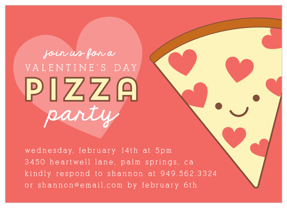 Valentine's day pizza party invitation pink pizza Pizza My Heart Valentine's Day Party Invitations by Basic Invite