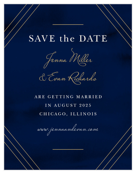 Ensure that your most cherished loved ones mark their calendars well in advance with our Indigo Infatuation Save-the-Date Cards.