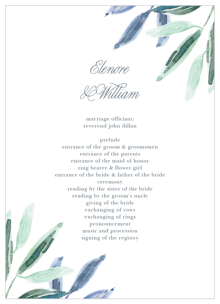 Olive Leaves Wedding Programs By Basic Invite