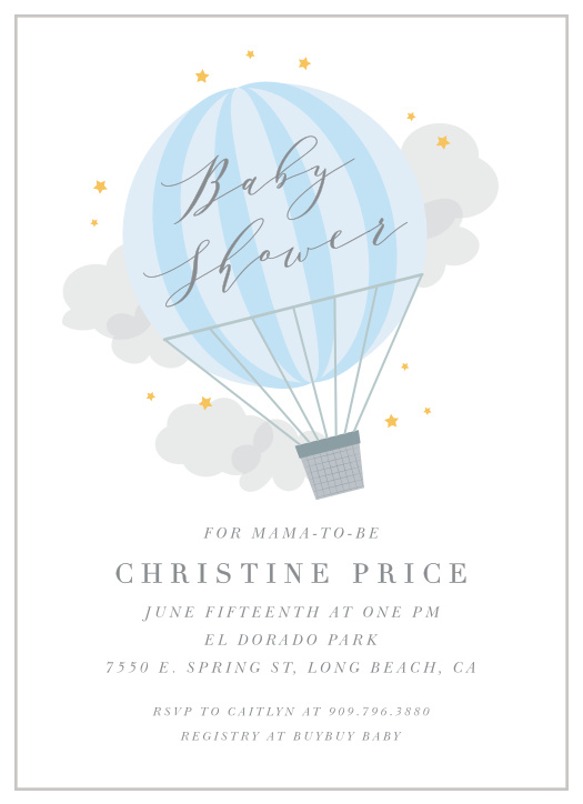 Invite your friends and family to be carried away with joy with the The Air Balloon Baby Shower Invitations.