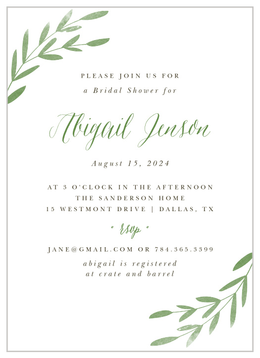 Spring Leaves Bridal Shower Invitations By Basic Invite