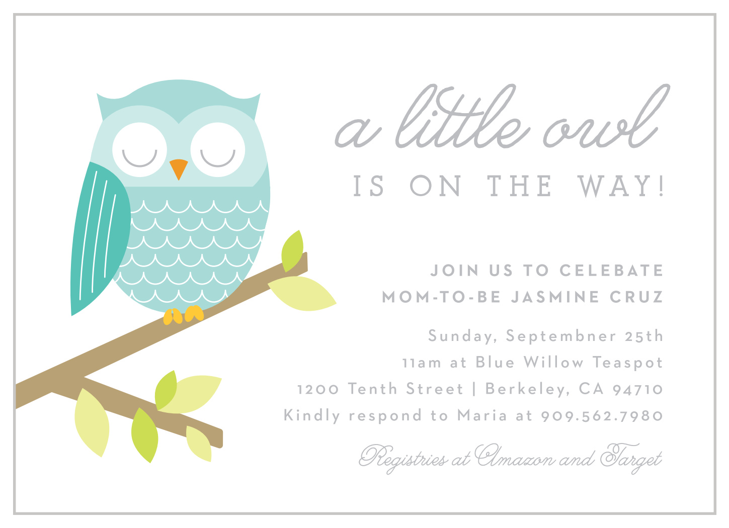 24 Count Owl Baby Shower Invitations Blue for Boy 5x7 Invites with Envelopes