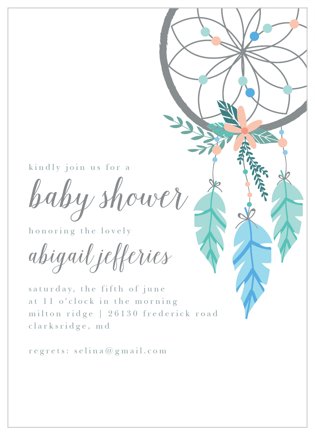 baby shower invitations dream catcher