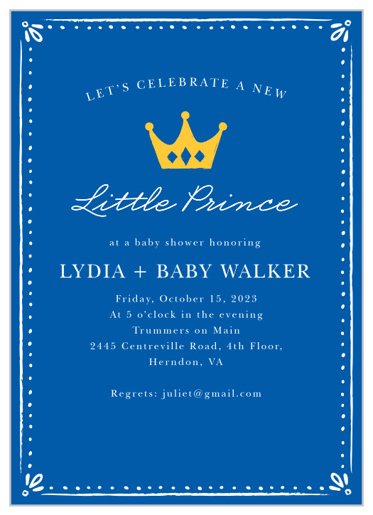 Our Sweet Prince Baby Shower Invitations are the perfect cards for your sweet little boy on the way! 