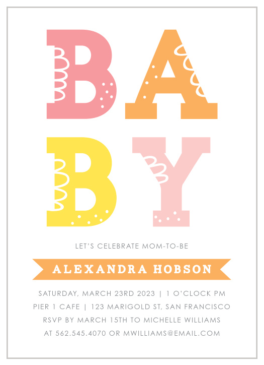 Say it loud and say it proud with our Stacked Letters Baby Shower Invitations. 