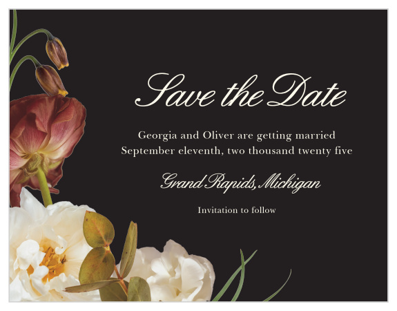 Make a spot on everyone's calendar with our Romantic Flowers Wedding Save the Date Cards.